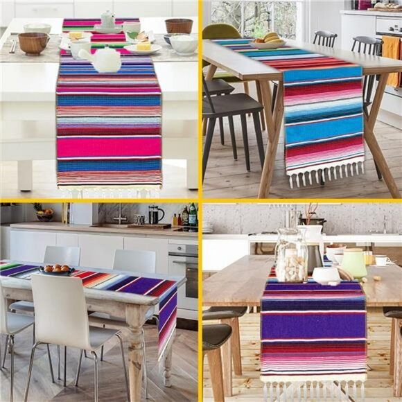 Mexican table runners set of 5 serape striped fiesta party decor taco tuesday 10 - Picture 6 of 7